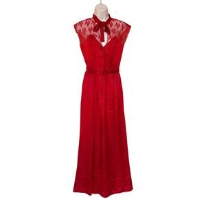 Climax by David Howard Vintage Red Satin Jumpsuit with Lace size S -Pls Read!
